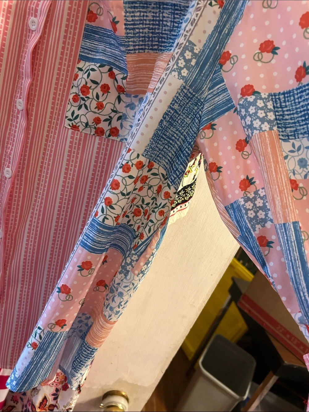 Tub 9 Pink Striped Button-Up Shirt with Patchwork Floral Accents - Picture 2 of 6